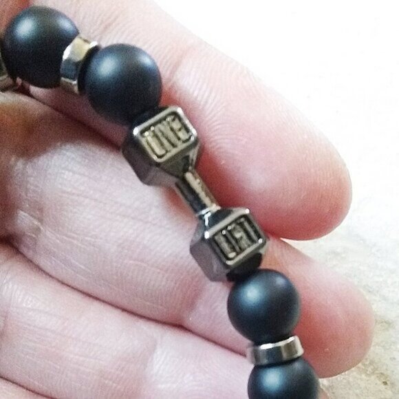 Man's Black Dumbell Bracelet! Exercise! Gym! Weight Lifting! Body Builder - Picture 1 of 7